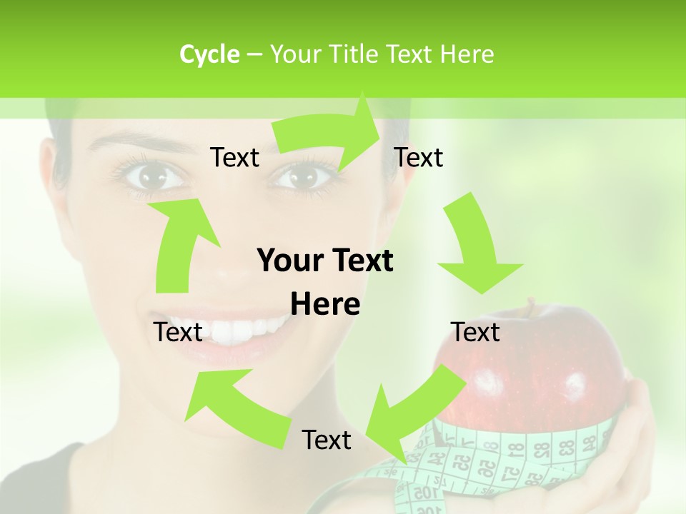 Young Woman Holding Red Apple And Measuring Tape PowerPoint Template