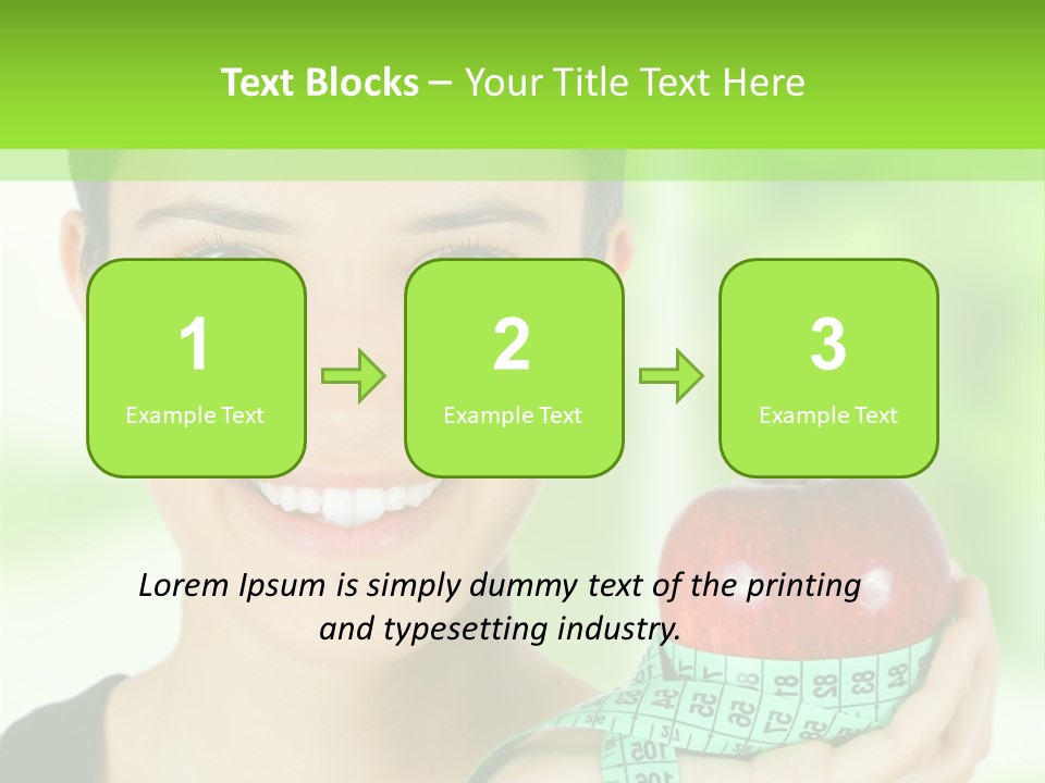 Young Woman Holding Red Apple And Measuring Tape PowerPoint Template