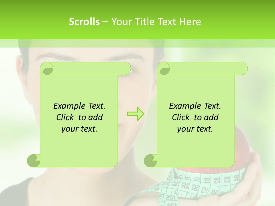 Young Woman Holding Red Apple And Measuring Tape PowerPoint Template