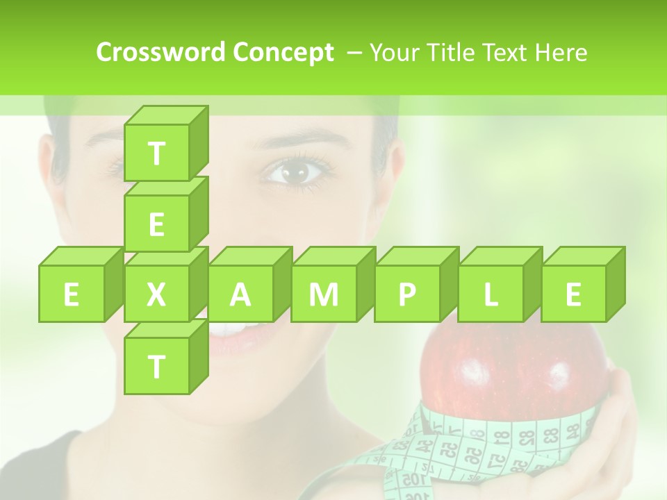 Young Woman Holding Red Apple And Measuring Tape PowerPoint Template