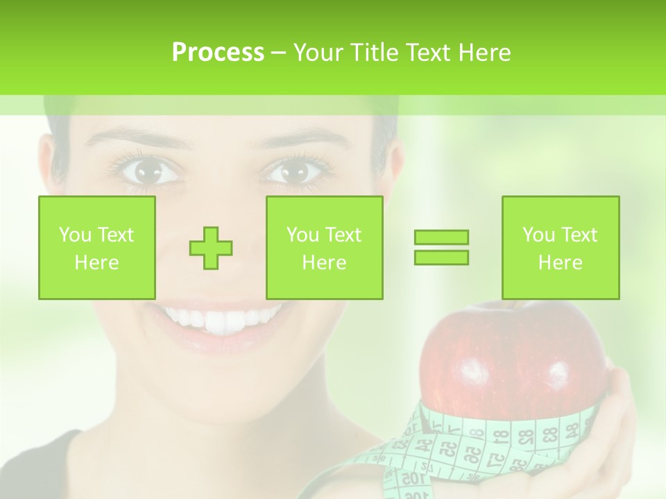 Young Woman Holding Red Apple And Measuring Tape PowerPoint Template