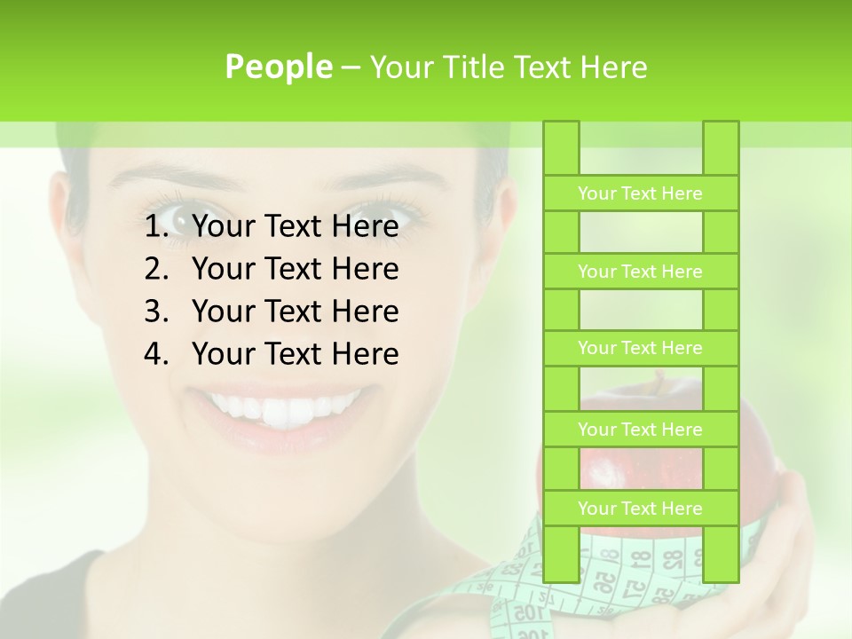 Young Woman Holding Red Apple And Measuring Tape PowerPoint Template