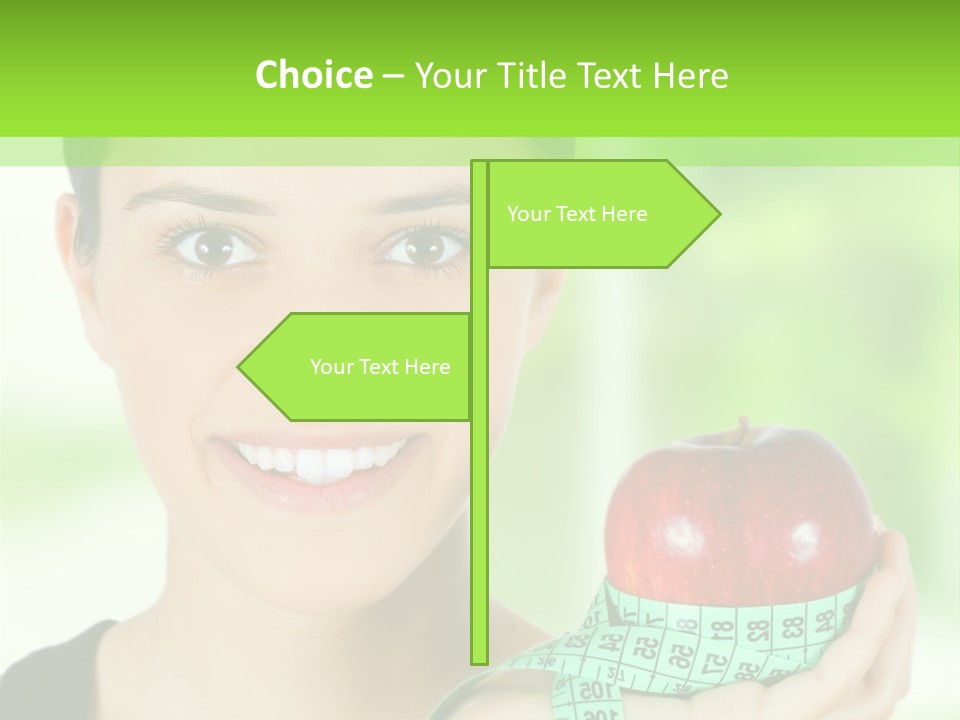 Young Woman Holding Red Apple And Measuring Tape PowerPoint Template
