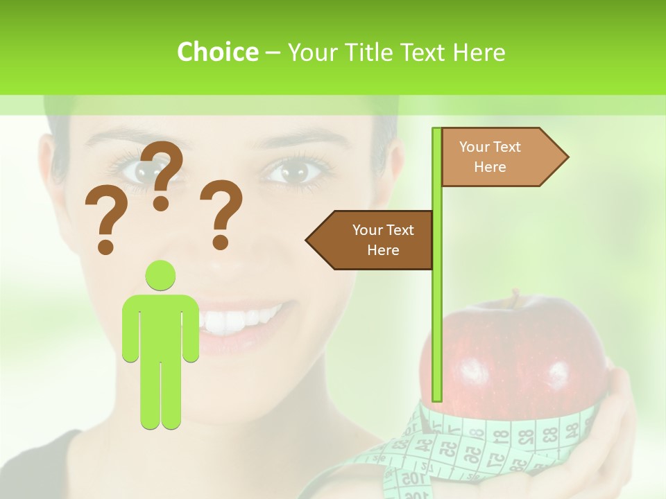 Young Woman Holding Red Apple And Measuring Tape PowerPoint Template