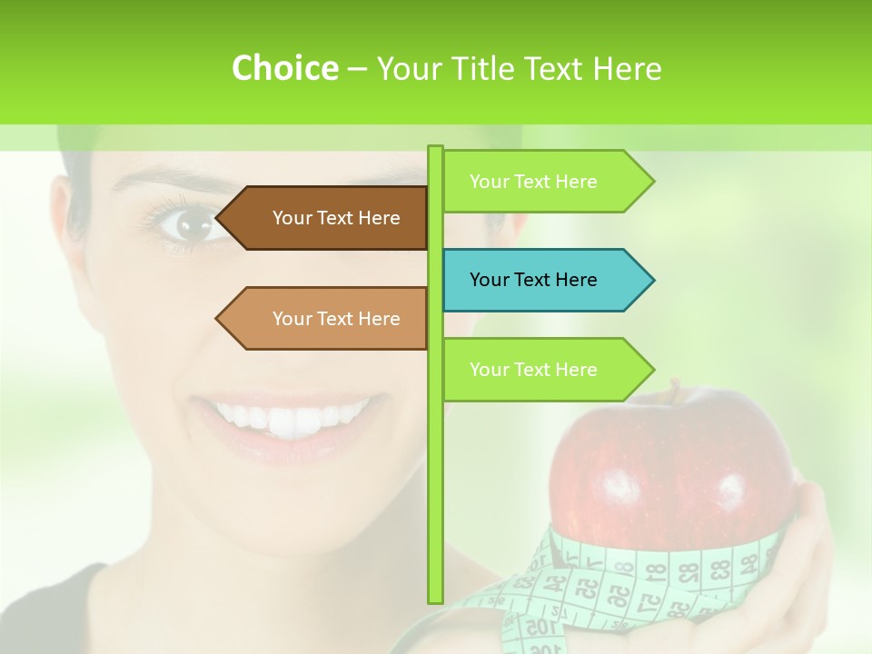 Young Woman Holding Red Apple And Measuring Tape PowerPoint Template