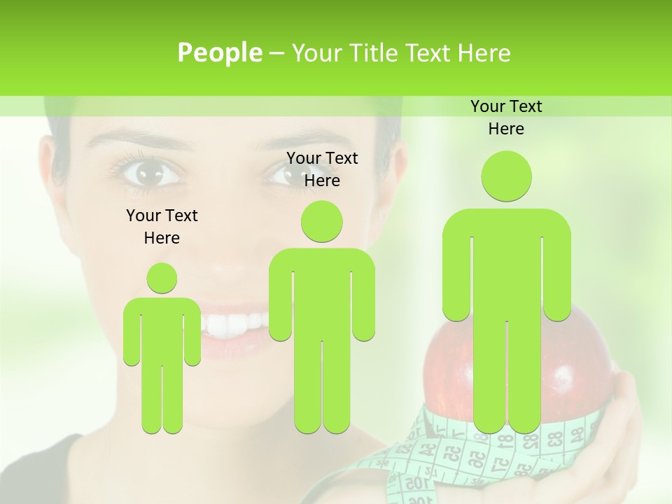 Young Woman Holding Red Apple And Measuring Tape PowerPoint Template