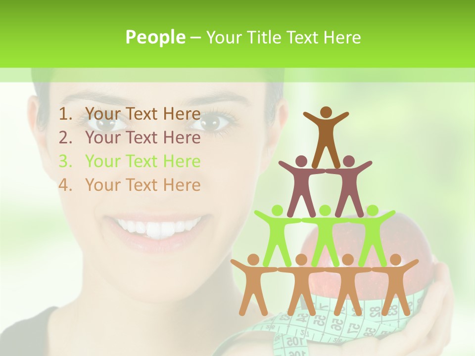 Young Woman Holding Red Apple And Measuring Tape PowerPoint Template