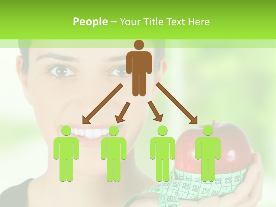 Young Woman Holding Red Apple And Measuring Tape PowerPoint Template