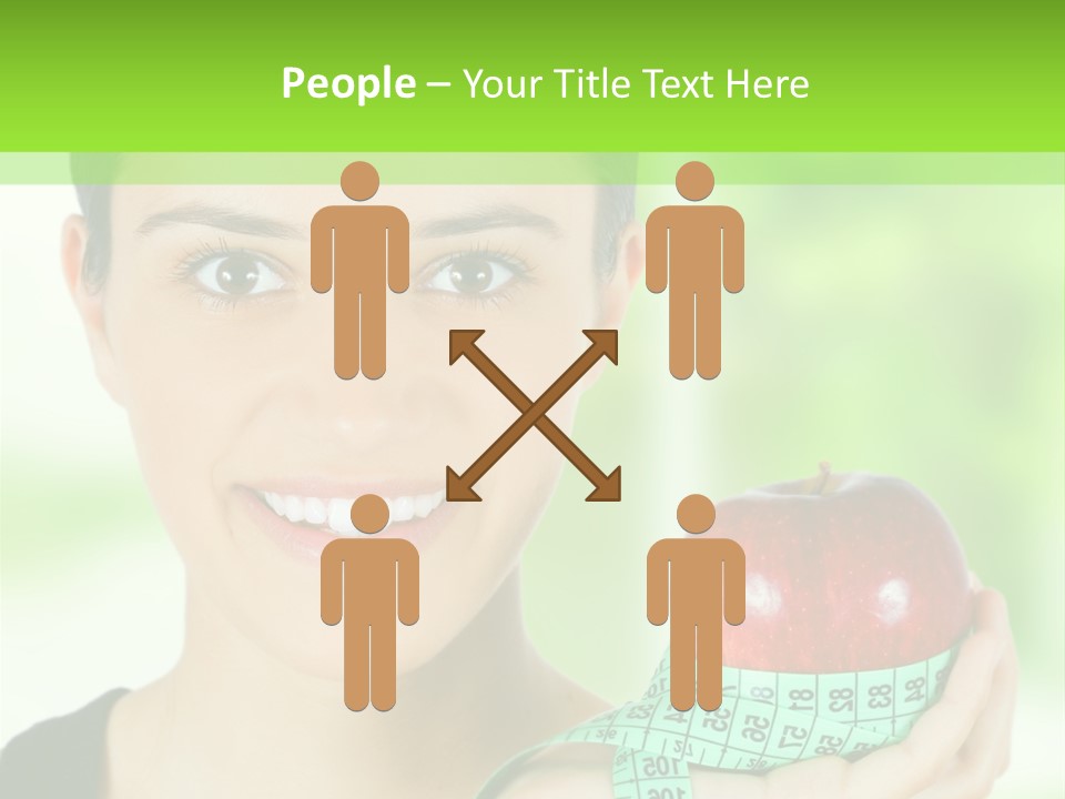 Young Woman Holding Red Apple And Measuring Tape PowerPoint Template