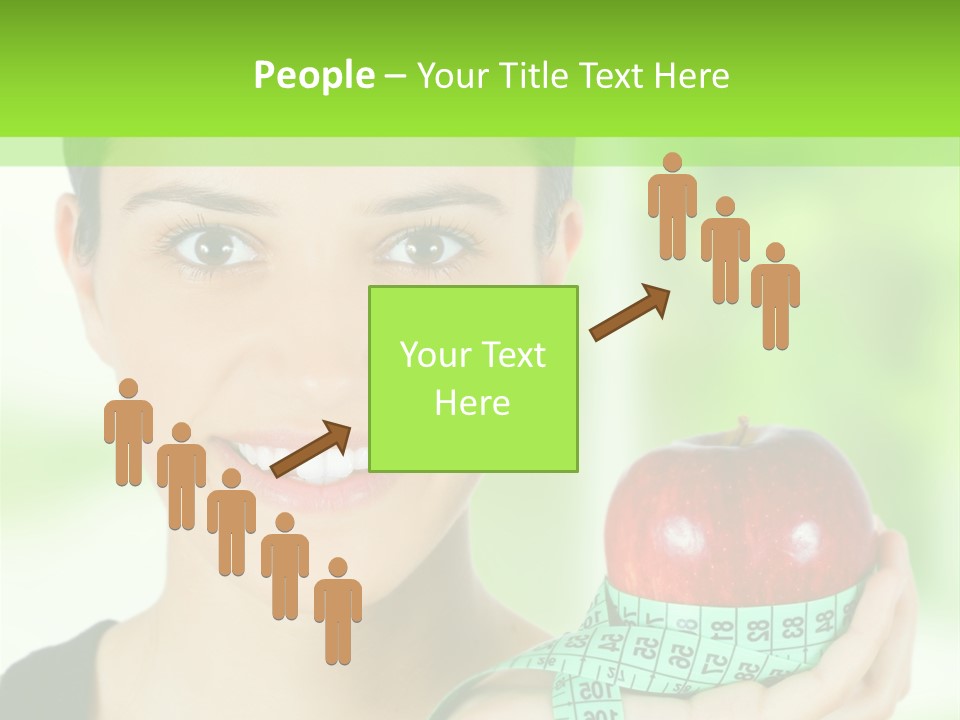 Young Woman Holding Red Apple And Measuring Tape PowerPoint Template