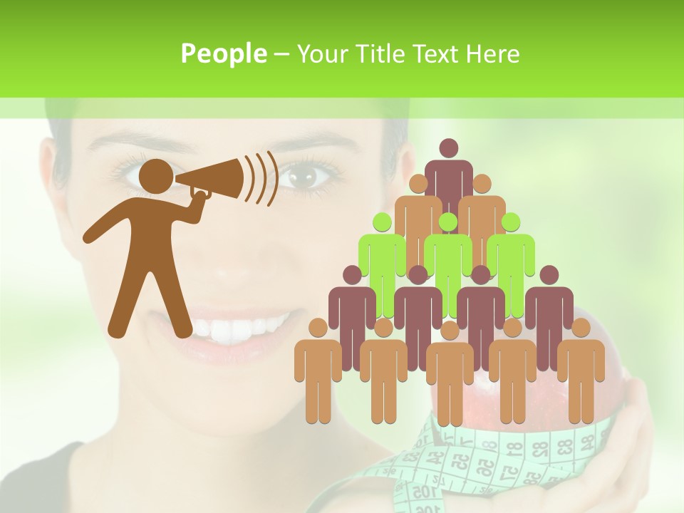 Young Woman Holding Red Apple And Measuring Tape PowerPoint Template