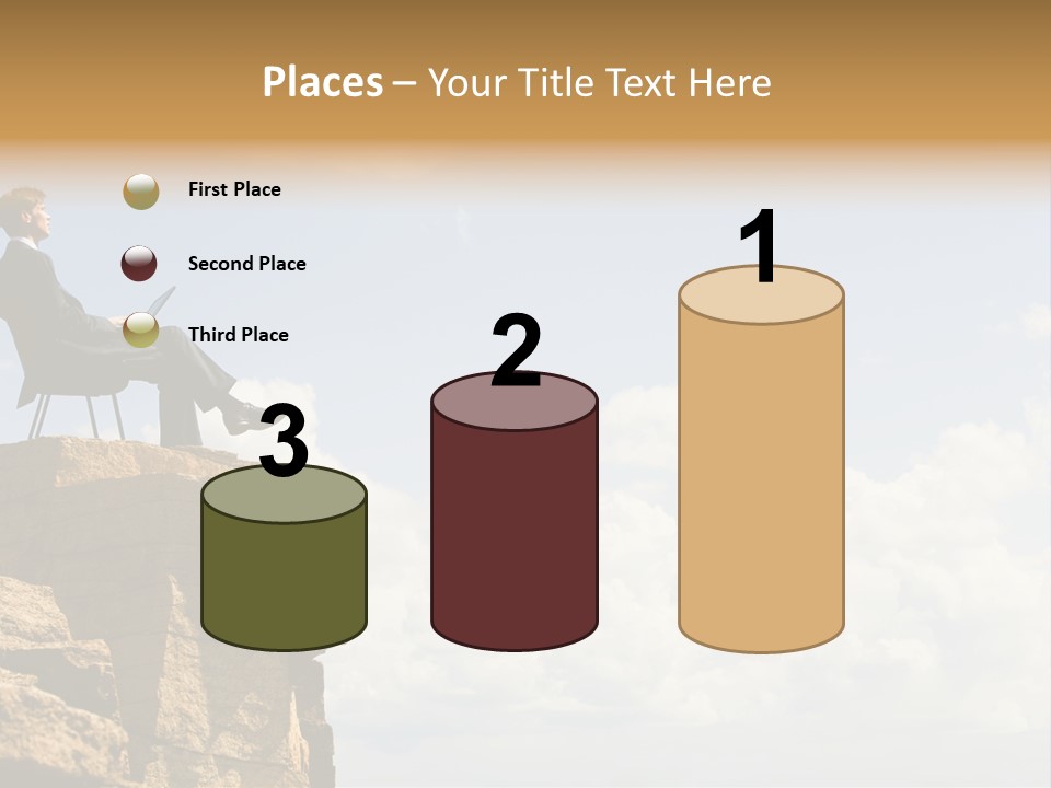 Image Of Pensive Businessman Sitting On The Top Of Mountain With Laptop And Looking At The Sky PowerPoint Template