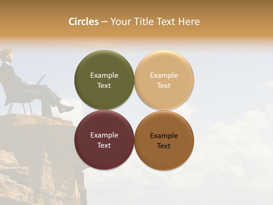 Image Of Pensive Businessman Sitting On The Top Of Mountain With Laptop And Looking At The Sky PowerPoint Template