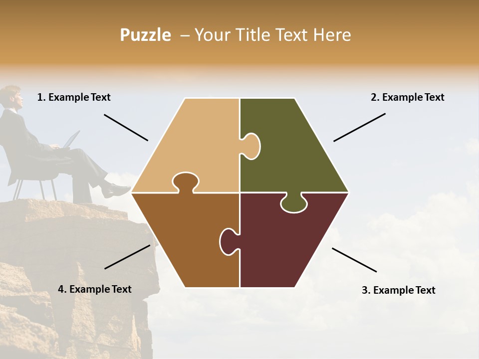 Image Of Pensive Businessman Sitting On The Top Of Mountain With Laptop And Looking At The Sky PowerPoint Template