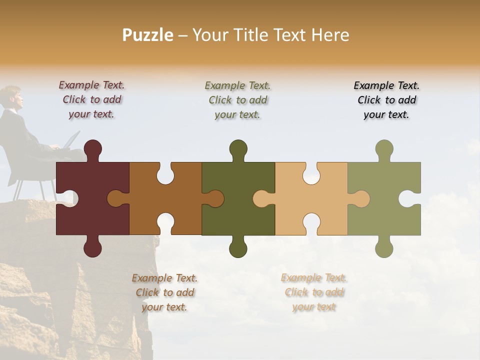 Image Of Pensive Businessman Sitting On The Top Of Mountain With Laptop And Looking At The Sky PowerPoint Template