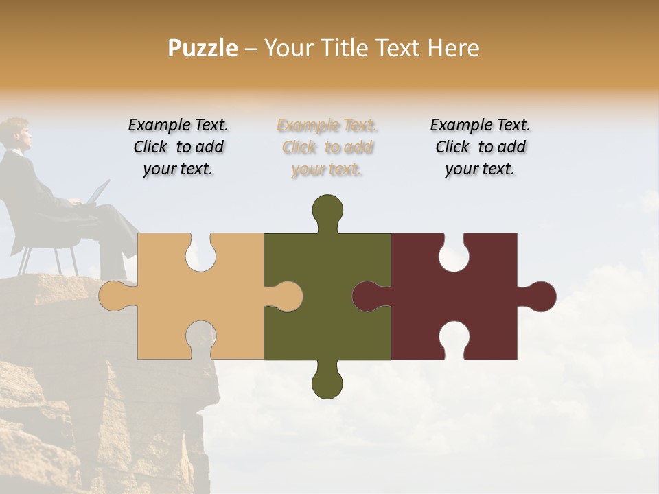 Image Of Pensive Businessman Sitting On The Top Of Mountain With Laptop And Looking At The Sky PowerPoint Template