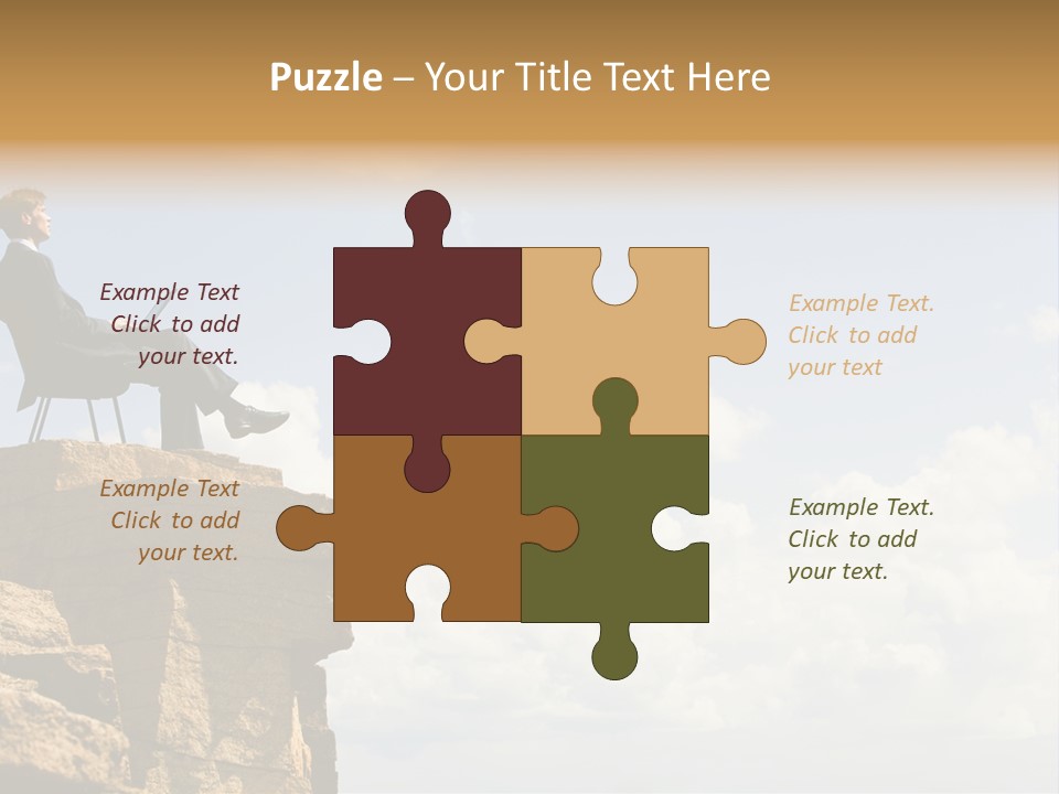 Image Of Pensive Businessman Sitting On The Top Of Mountain With Laptop And Looking At The Sky PowerPoint Template