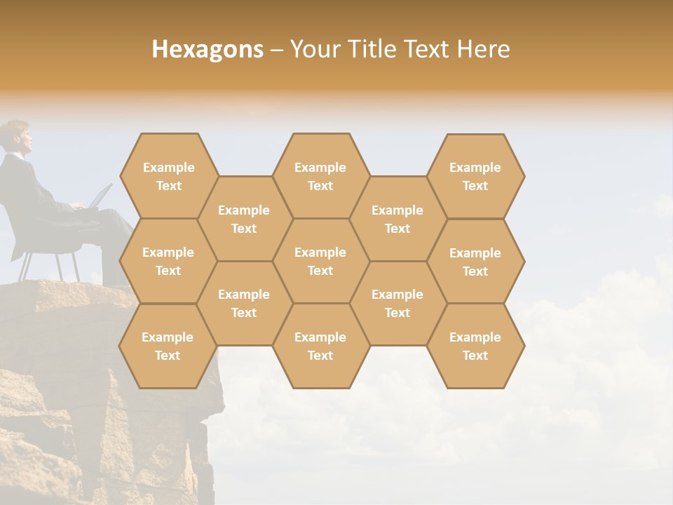 Image Of Pensive Businessman Sitting On The Top Of Mountain With Laptop And Looking At The Sky PowerPoint Template