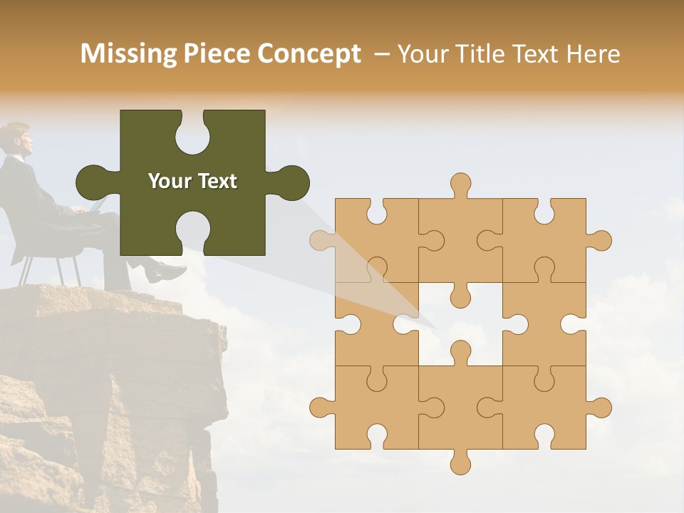 Image Of Pensive Businessman Sitting On The Top Of Mountain With Laptop And Looking At The Sky PowerPoint Template