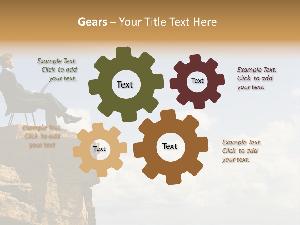 Image Of Pensive Businessman Sitting On The Top Of Mountain With Laptop And Looking At The Sky PowerPoint Template