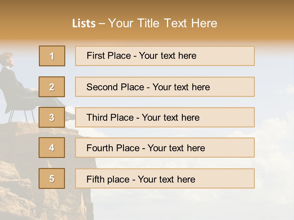 Image Of Pensive Businessman Sitting On The Top Of Mountain With Laptop And Looking At The Sky PowerPoint Template