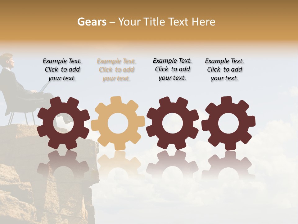 Image Of Pensive Businessman Sitting On The Top Of Mountain With Laptop And Looking At The Sky PowerPoint Template