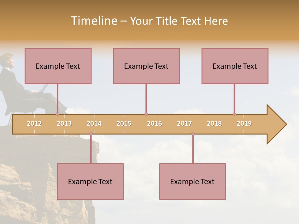 Image Of Pensive Businessman Sitting On The Top Of Mountain With Laptop And Looking At The Sky PowerPoint Template