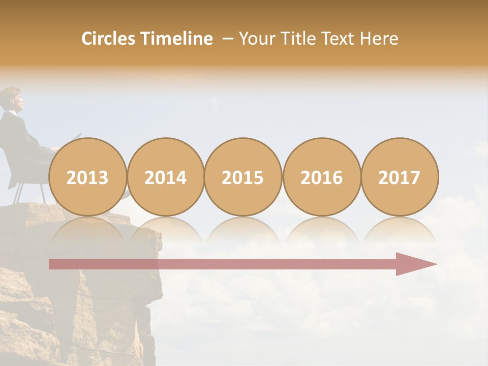 Image Of Pensive Businessman Sitting On The Top Of Mountain With Laptop And Looking At The Sky PowerPoint Template