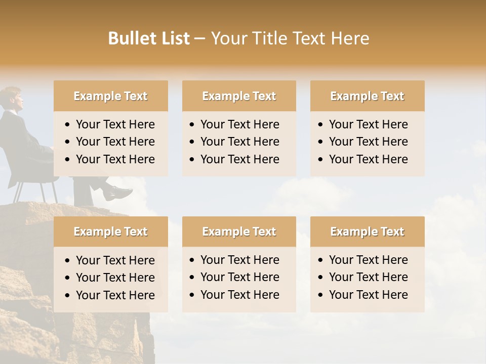 Image Of Pensive Businessman Sitting On The Top Of Mountain With Laptop And Looking At The Sky PowerPoint Template