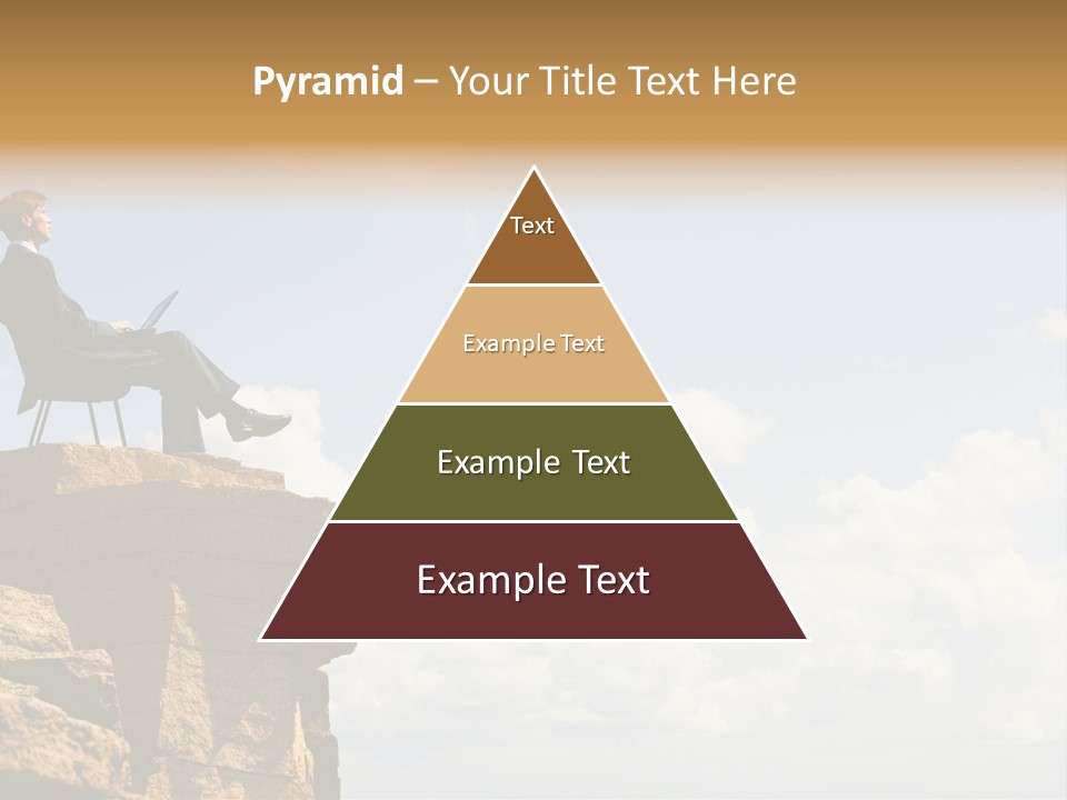 Image Of Pensive Businessman Sitting On The Top Of Mountain With Laptop And Looking At The Sky PowerPoint Template