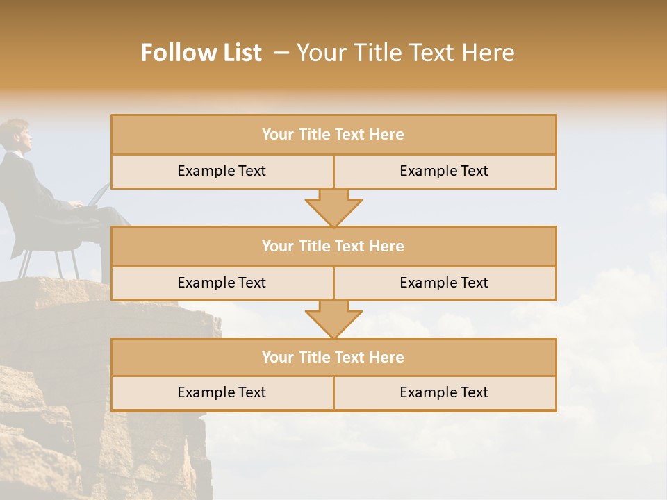 Image Of Pensive Businessman Sitting On The Top Of Mountain With Laptop And Looking At The Sky PowerPoint Template