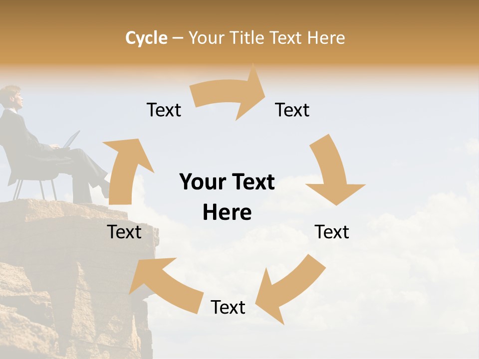 Image Of Pensive Businessman Sitting On The Top Of Mountain With Laptop And Looking At The Sky PowerPoint Template