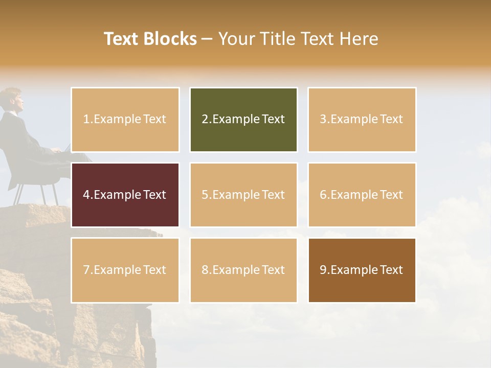 Image Of Pensive Businessman Sitting On The Top Of Mountain With Laptop And Looking At The Sky PowerPoint Template