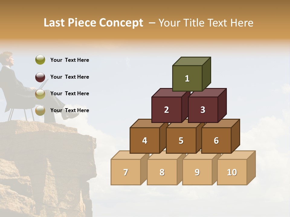 Image Of Pensive Businessman Sitting On The Top Of Mountain With Laptop And Looking At The Sky PowerPoint Template