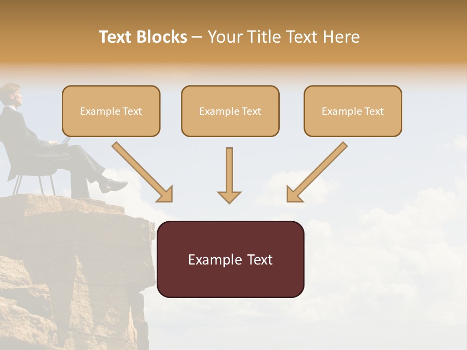 Image Of Pensive Businessman Sitting On The Top Of Mountain With Laptop And Looking At The Sky PowerPoint Template