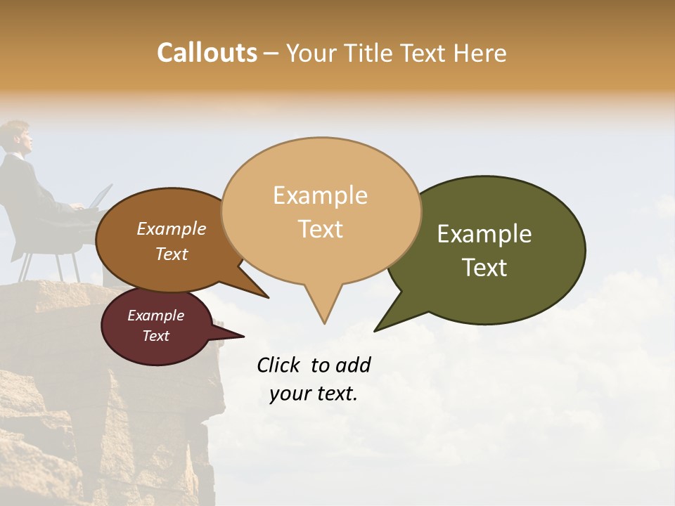 Image Of Pensive Businessman Sitting On The Top Of Mountain With Laptop And Looking At The Sky PowerPoint Template