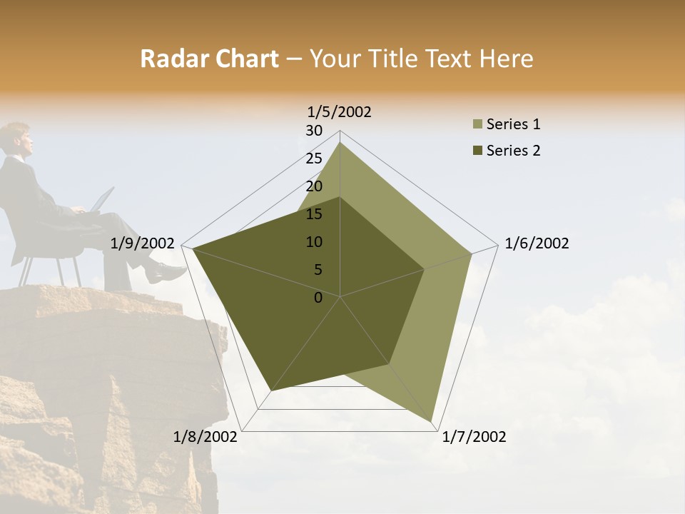 Image Of Pensive Businessman Sitting On The Top Of Mountain With Laptop And Looking At The Sky PowerPoint Template