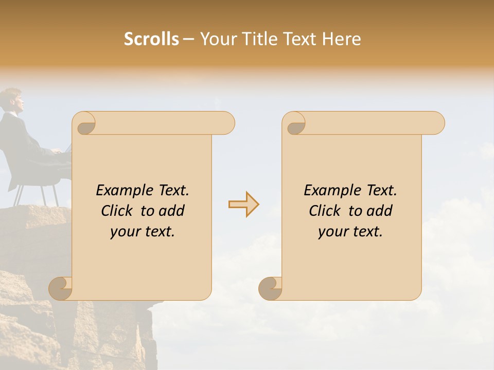 Image Of Pensive Businessman Sitting On The Top Of Mountain With Laptop And Looking At The Sky PowerPoint Template