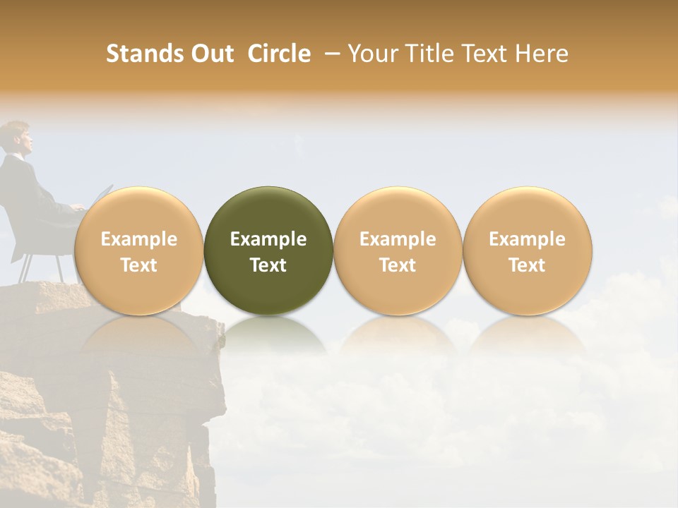 Image Of Pensive Businessman Sitting On The Top Of Mountain With Laptop And Looking At The Sky PowerPoint Template