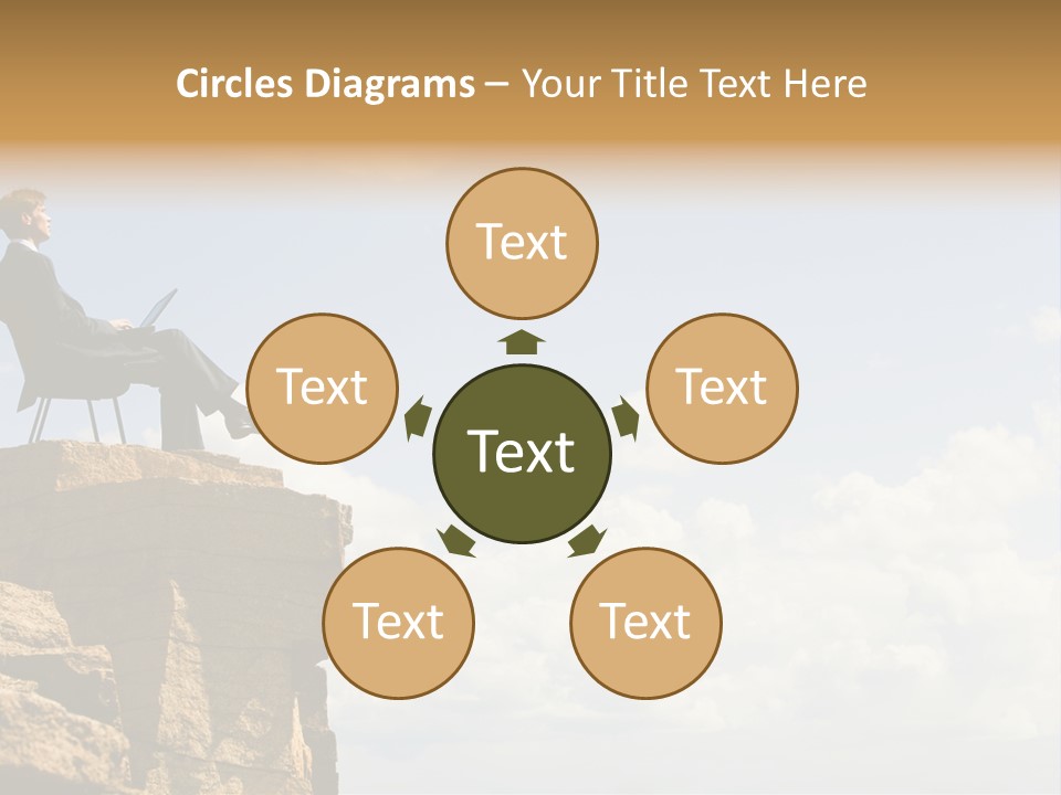 Image Of Pensive Businessman Sitting On The Top Of Mountain With Laptop And Looking At The Sky PowerPoint Template