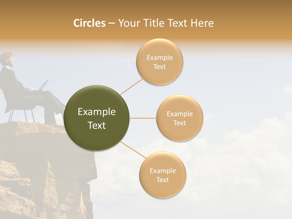 Image Of Pensive Businessman Sitting On The Top Of Mountain With Laptop And Looking At The Sky PowerPoint Template