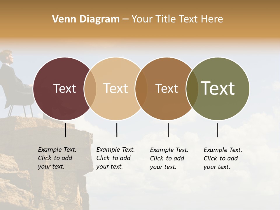 Image Of Pensive Businessman Sitting On The Top Of Mountain With Laptop And Looking At The Sky PowerPoint Template