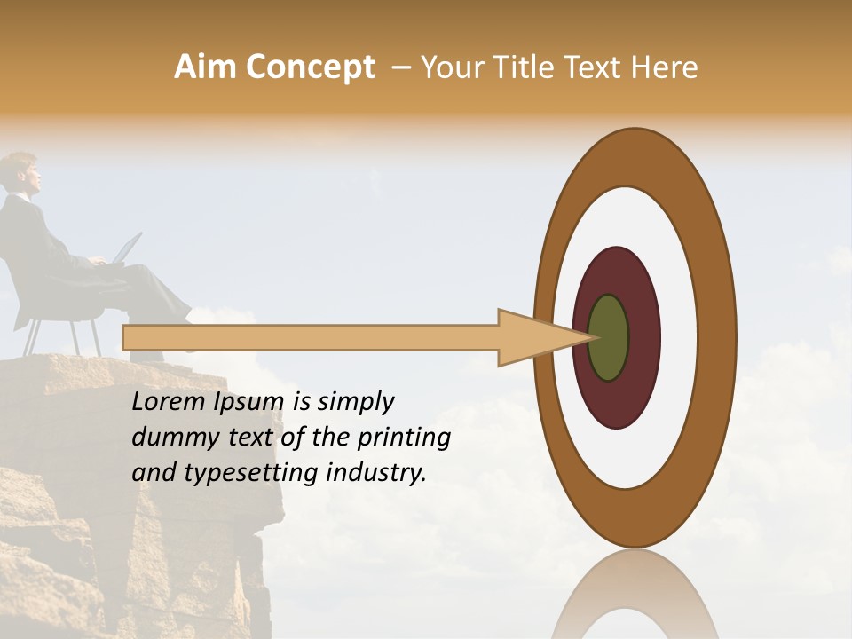 Image Of Pensive Businessman Sitting On The Top Of Mountain With Laptop And Looking At The Sky PowerPoint Template