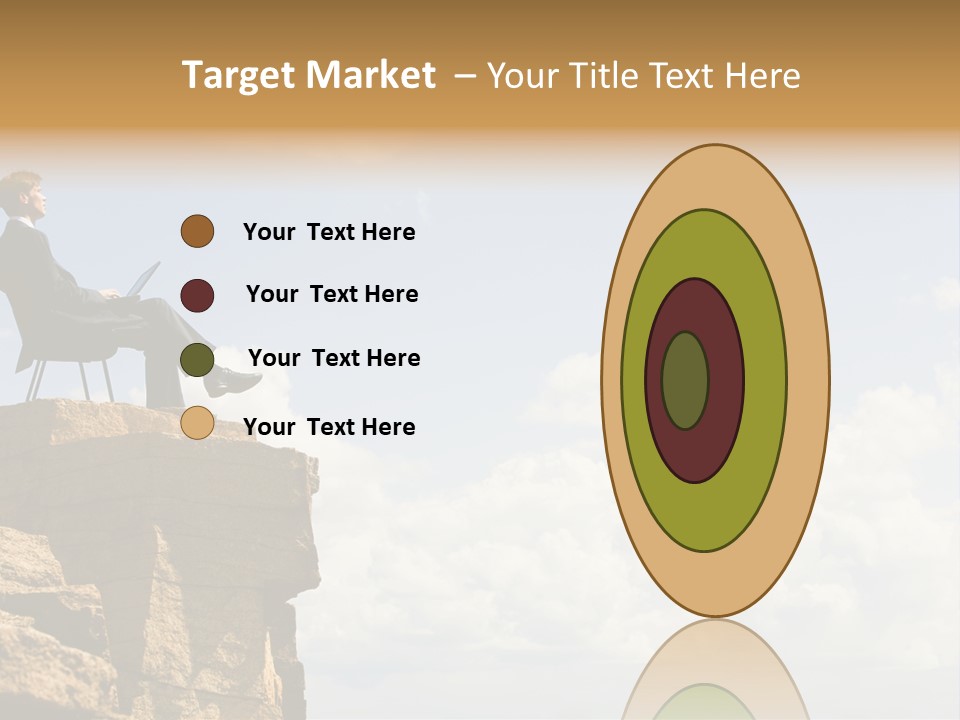 Image Of Pensive Businessman Sitting On The Top Of Mountain With Laptop And Looking At The Sky PowerPoint Template