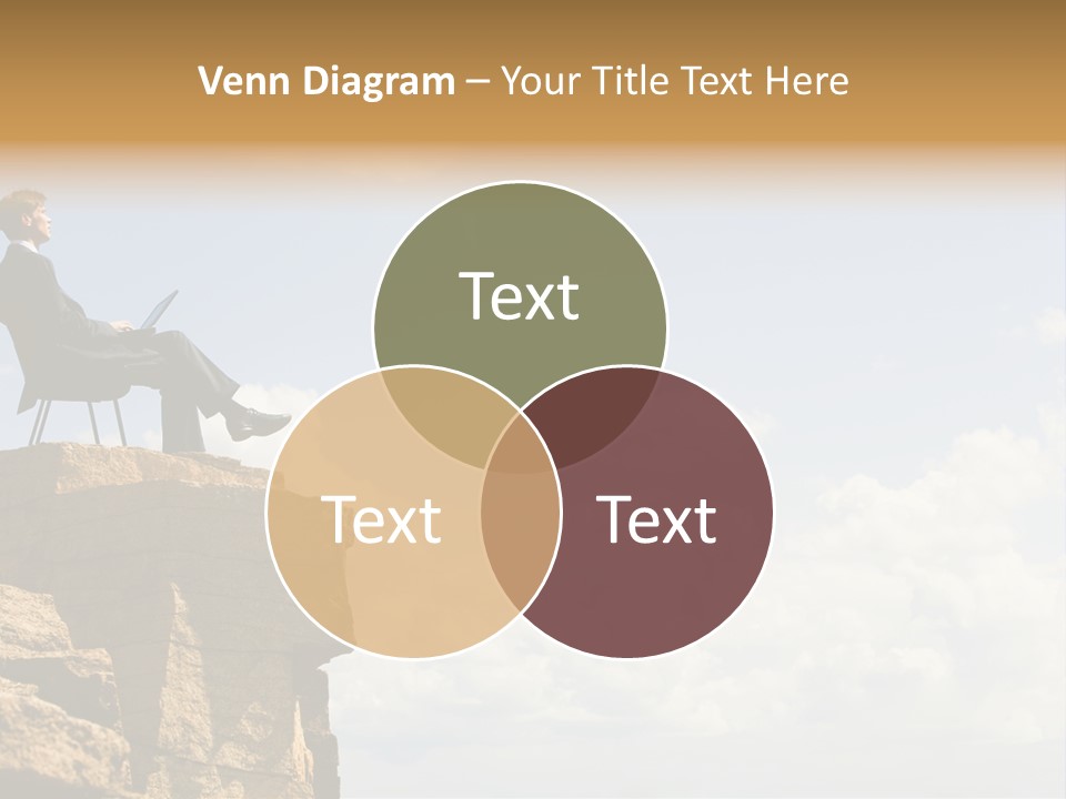 Image Of Pensive Businessman Sitting On The Top Of Mountain With Laptop And Looking At The Sky PowerPoint Template