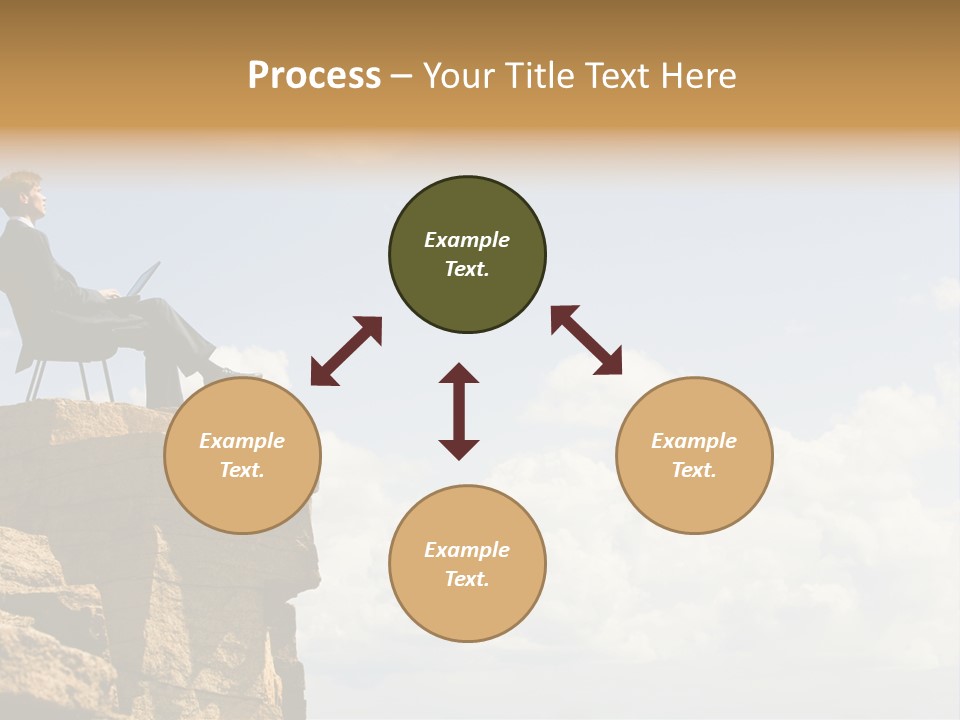 Image Of Pensive Businessman Sitting On The Top Of Mountain With Laptop And Looking At The Sky PowerPoint Template