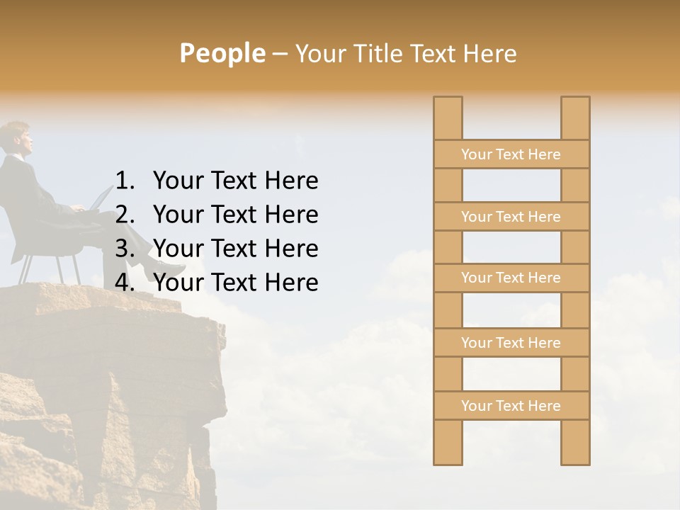 Image Of Pensive Businessman Sitting On The Top Of Mountain With Laptop And Looking At The Sky PowerPoint Template