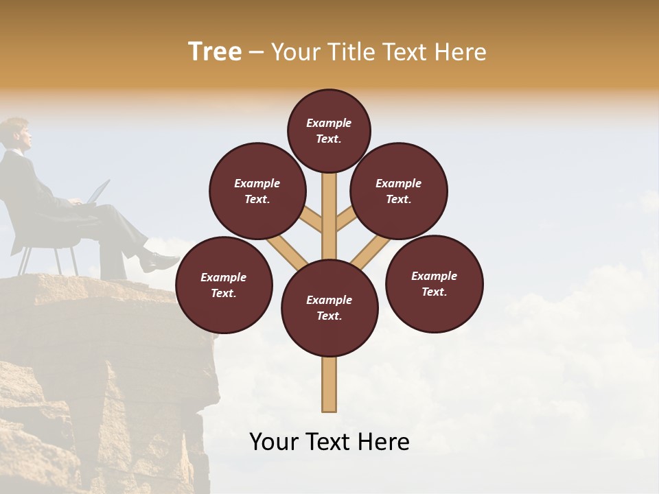 Image Of Pensive Businessman Sitting On The Top Of Mountain With Laptop And Looking At The Sky PowerPoint Template