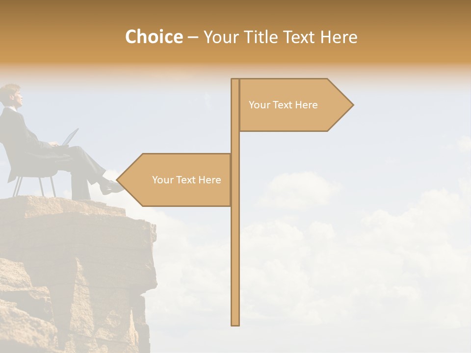 Image Of Pensive Businessman Sitting On The Top Of Mountain With Laptop And Looking At The Sky PowerPoint Template