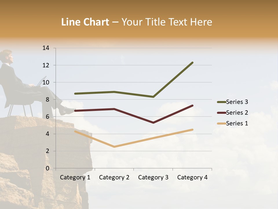 Image Of Pensive Businessman Sitting On The Top Of Mountain With Laptop And Looking At The Sky PowerPoint Template